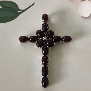 Genuine Gemstone 💎 BLACK OPAL Cross Pendant .925 Sterling Silver